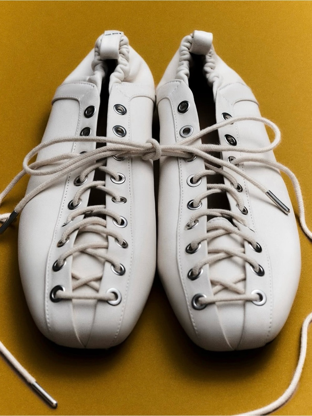 NWOT GANNI Lace-Up Ballerinas in Ivory Egret Eggshell White Chic Cool Sporty - Picture 5 of 13